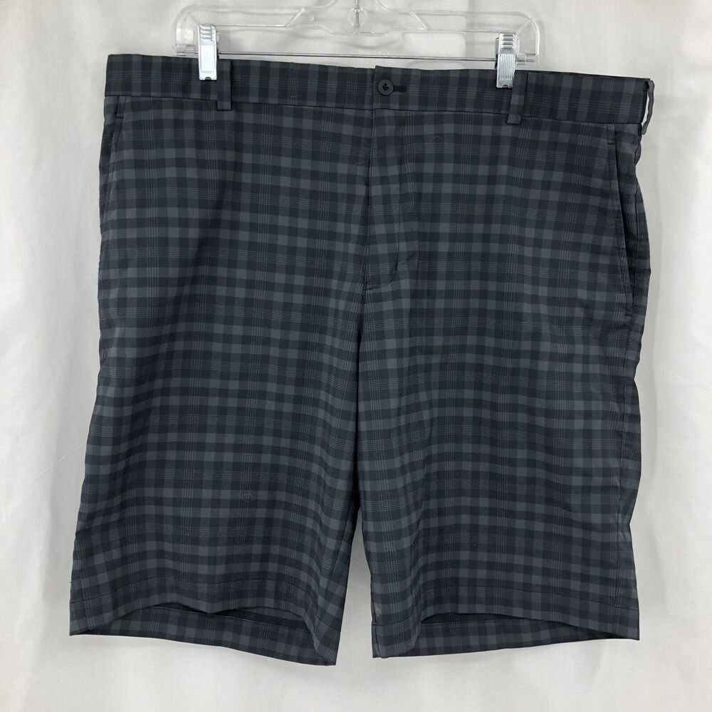 NIKE Dri Fit Golf Core Tour Black Gray Plaid Flat Front Shorts 452712 40 11”
